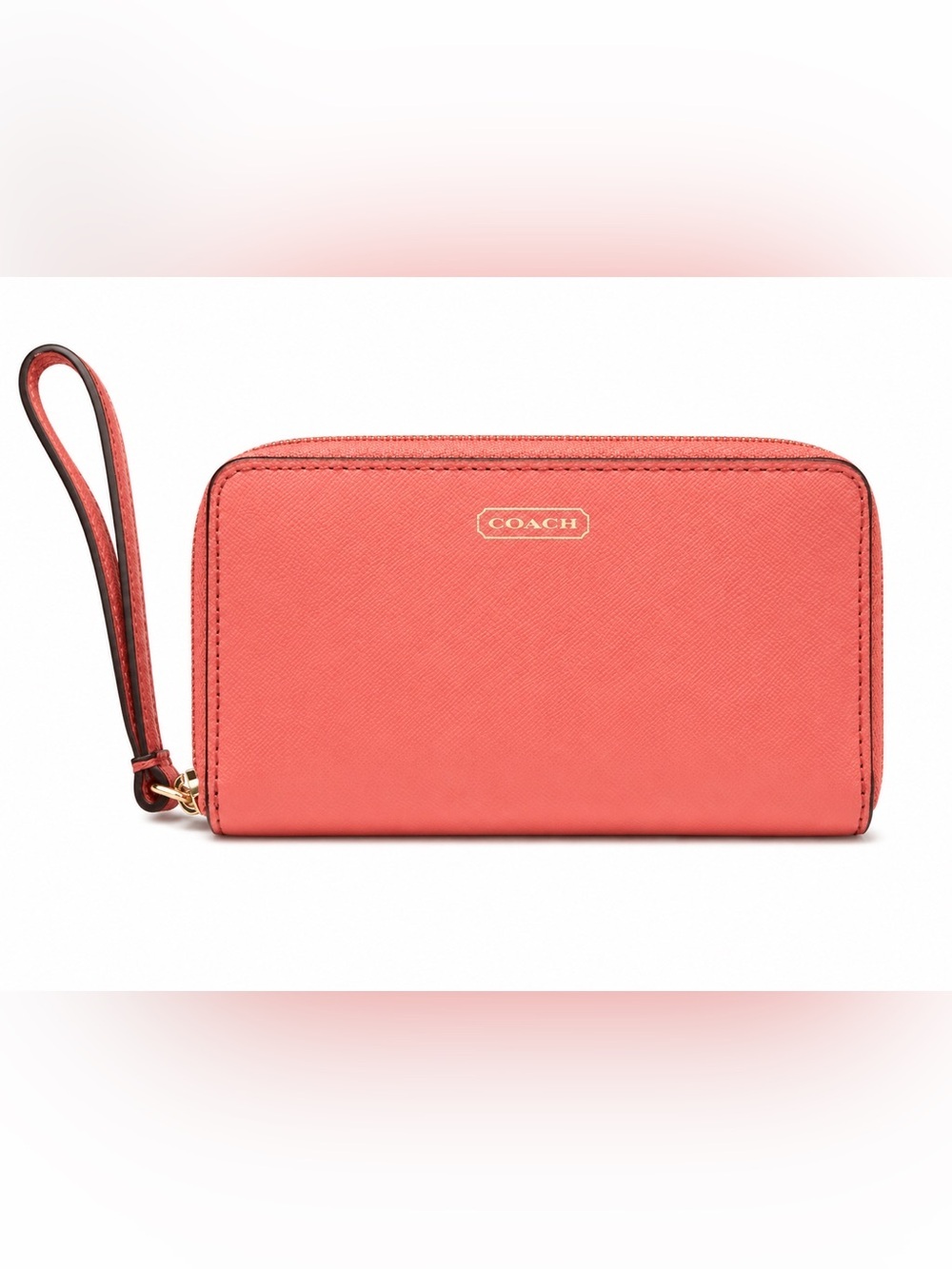 Coach Coral Pebbled Leather Zip Around Wristlet Wallet - Wristlet Clutch